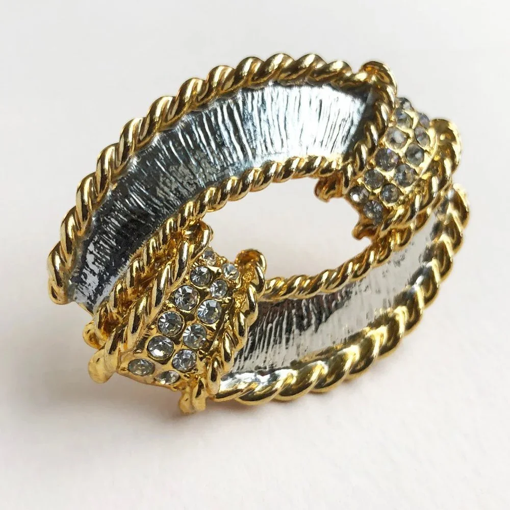 Large gold and silver knot brooch, 60s vintage nautical pin